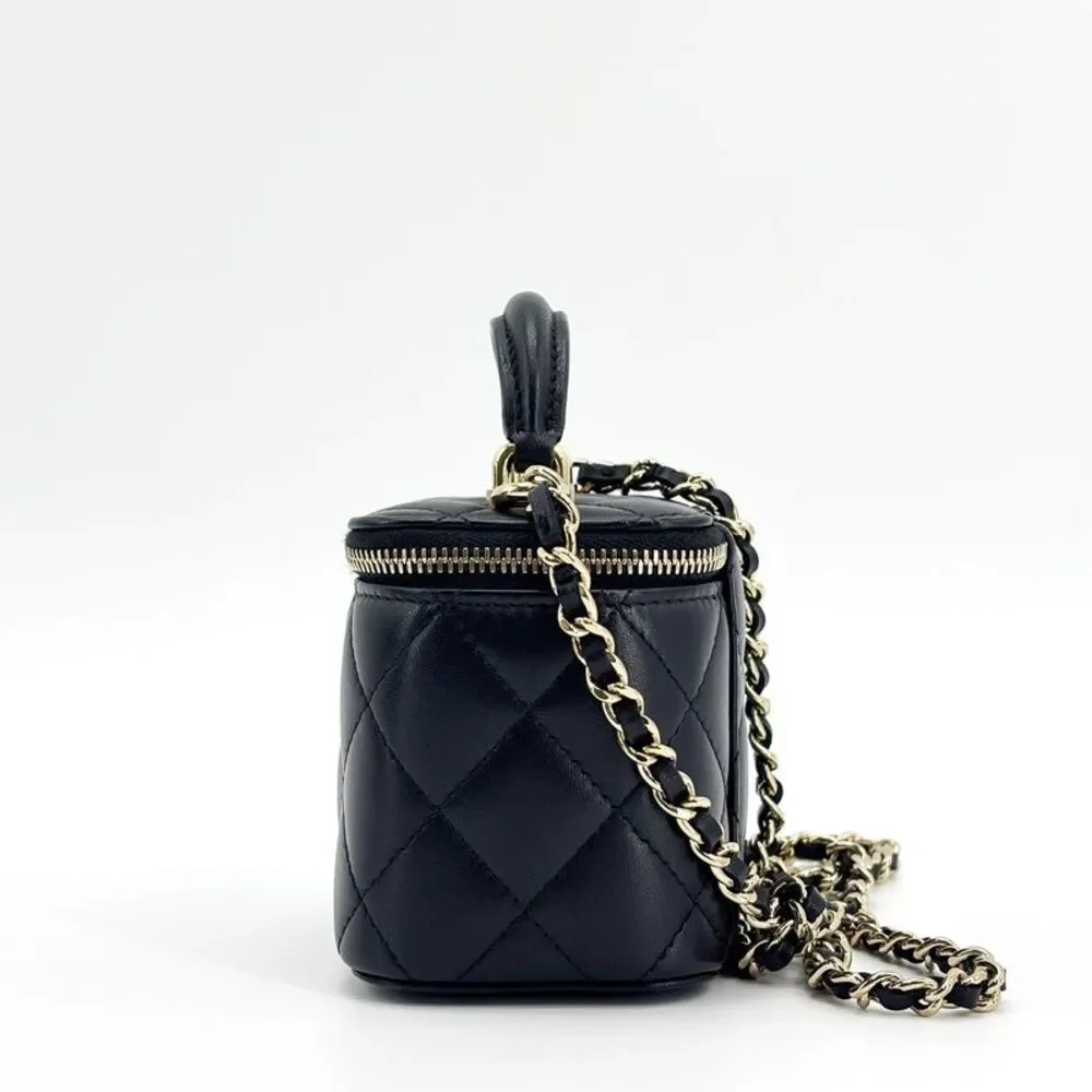 Chanel Classic Top Handle Mini Chain Vanity Bag Lambskin Black Gold Hardware